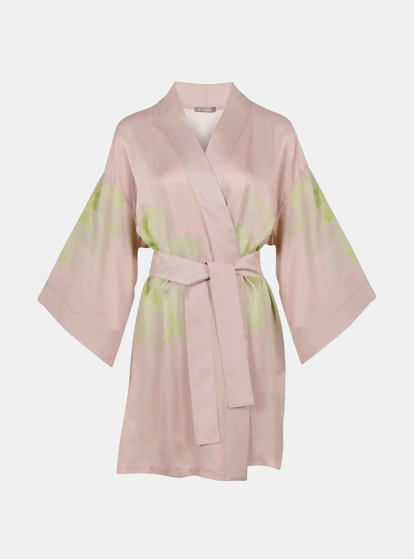 Silk Dreamscape Short Kimono Robe Pink Flower NOKAYA