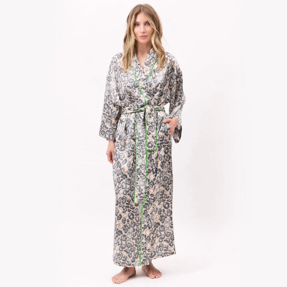 Silk Long Kimono Robe Animal Print NOKAYA