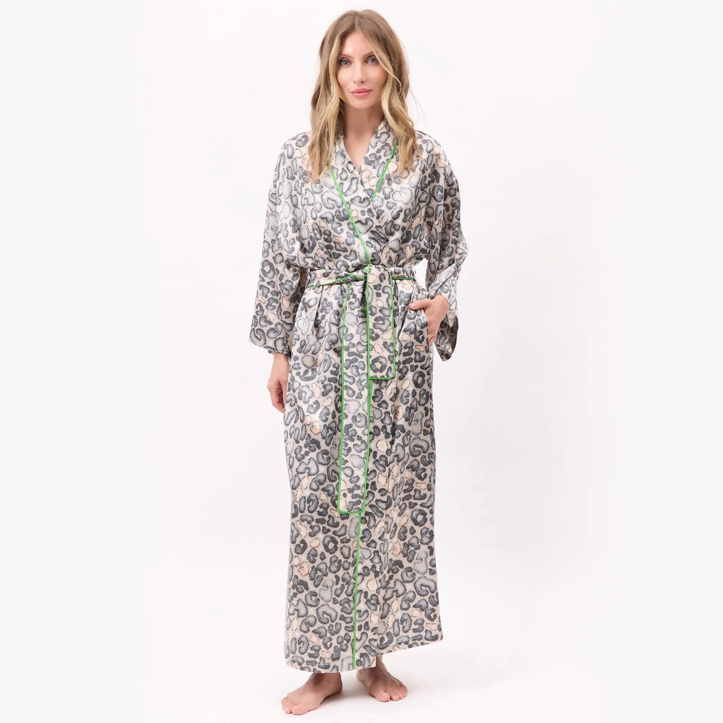Silk Long Kimono Robe Animal Print NOKAYA