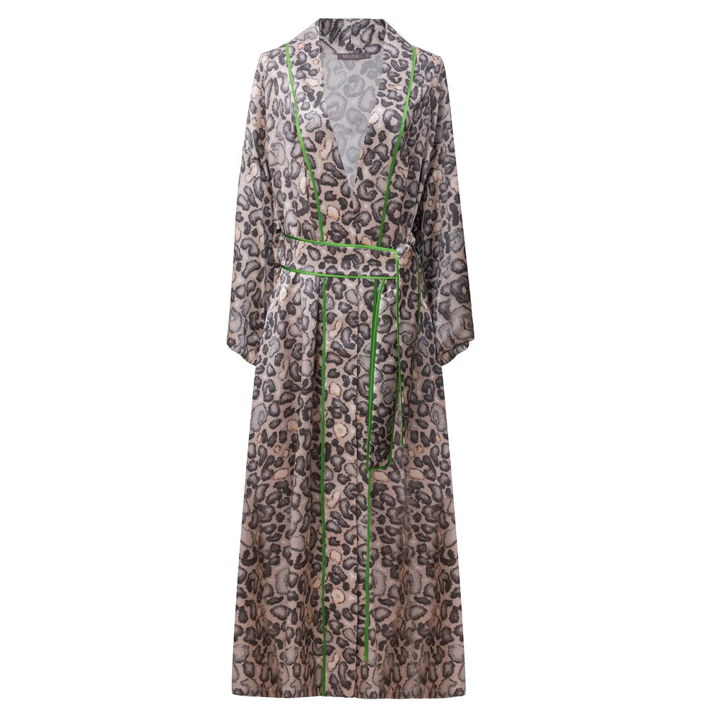 Silk Long Kimono Robe Animal Print NOKAYA