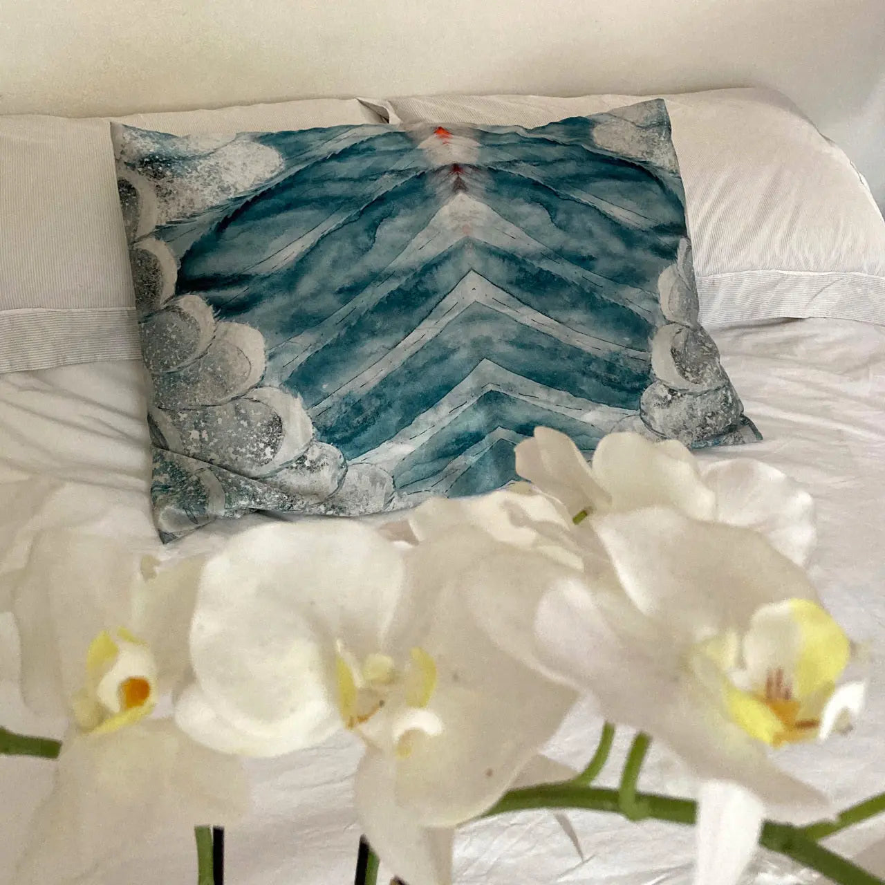 Silk Pillowcase - Aqua With Wing Design Long Studio Design