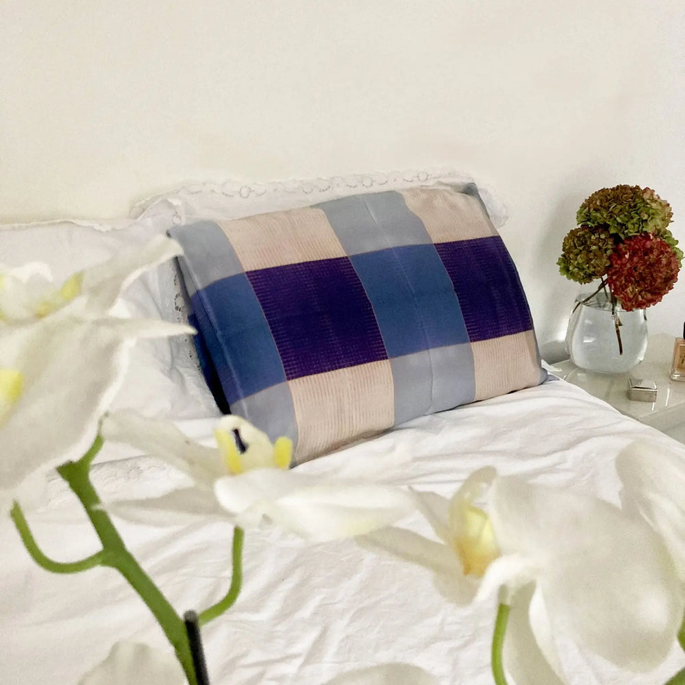 Silk Pillowcase - Blue Gingham Long Studio Design