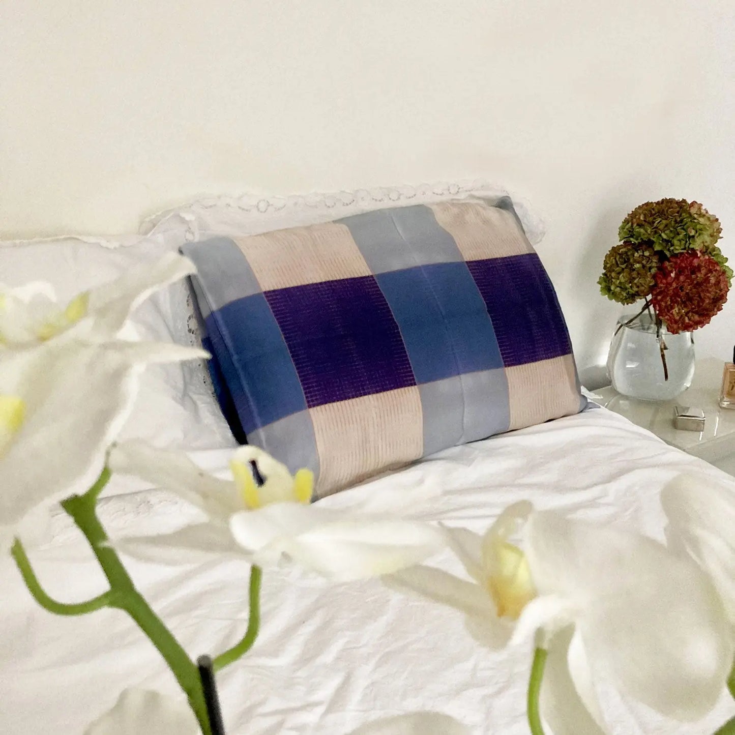 Silk Pillowcase - Blue Gingham Long Studio Design