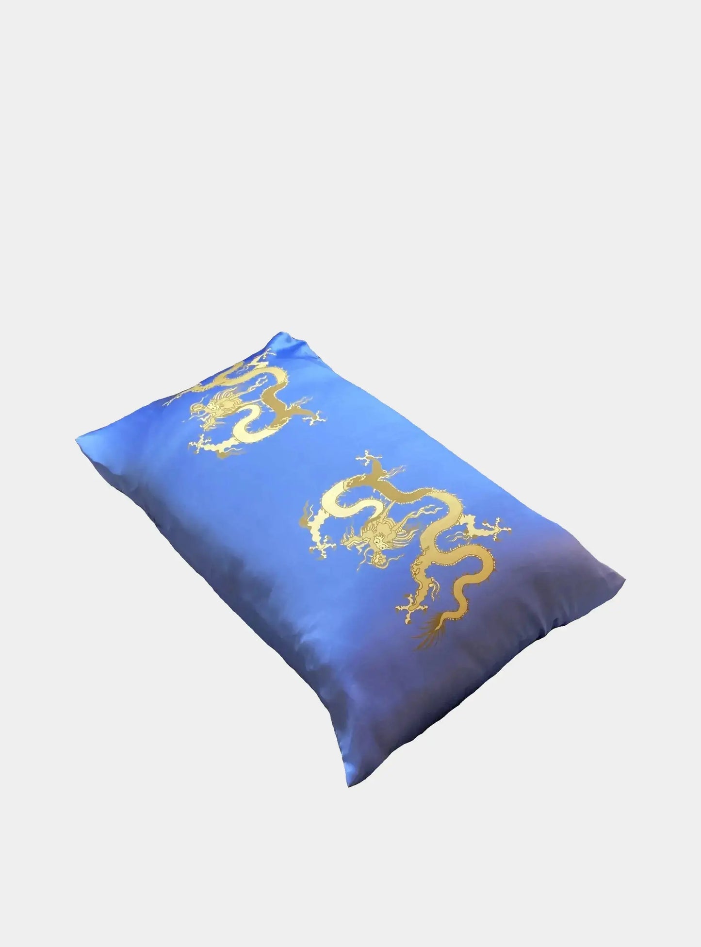 Silk Pillowcase - Blue With Golden Dragon Design Long Studio Design