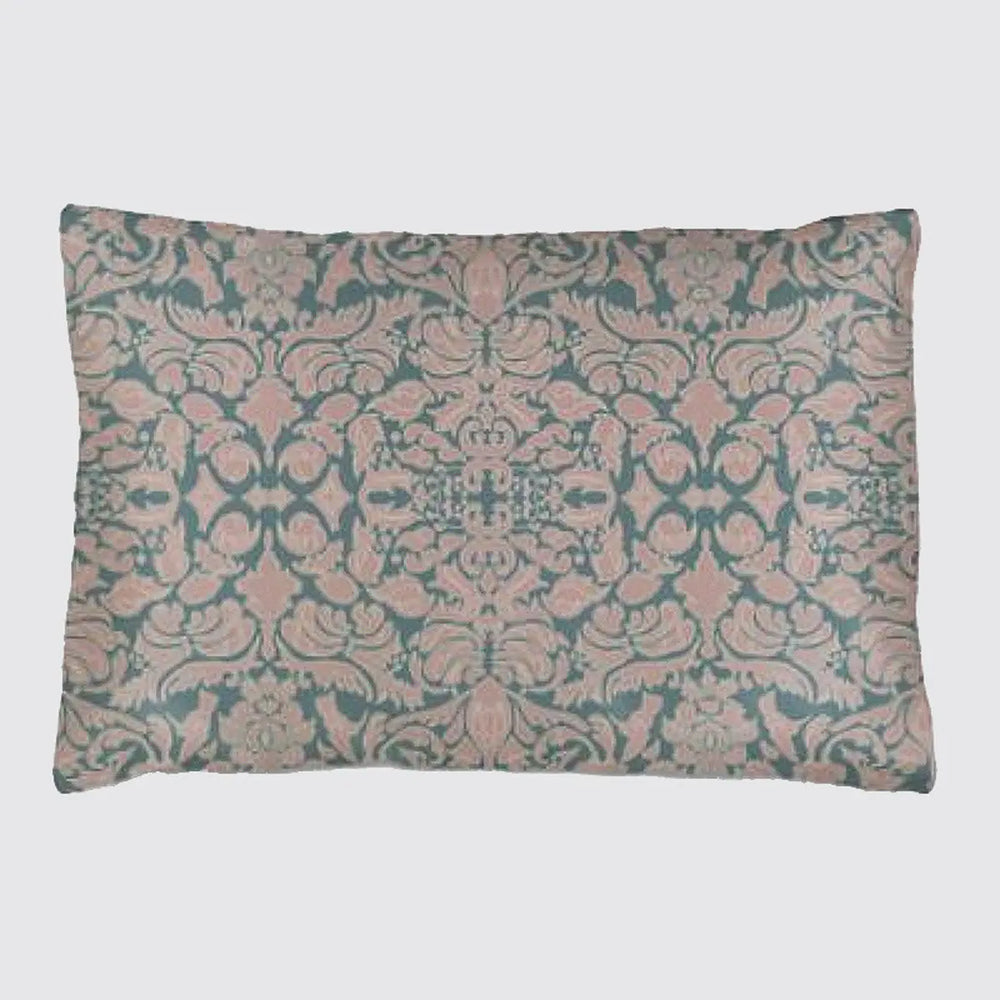 Silk Pillowcase - Hummingbird Damask In Pink And Sage Green Long Studio Design