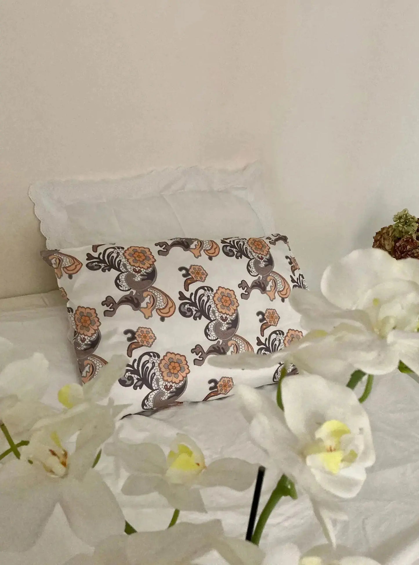 Silk Pillowcase - Lavender With White Roses Long Studio Design