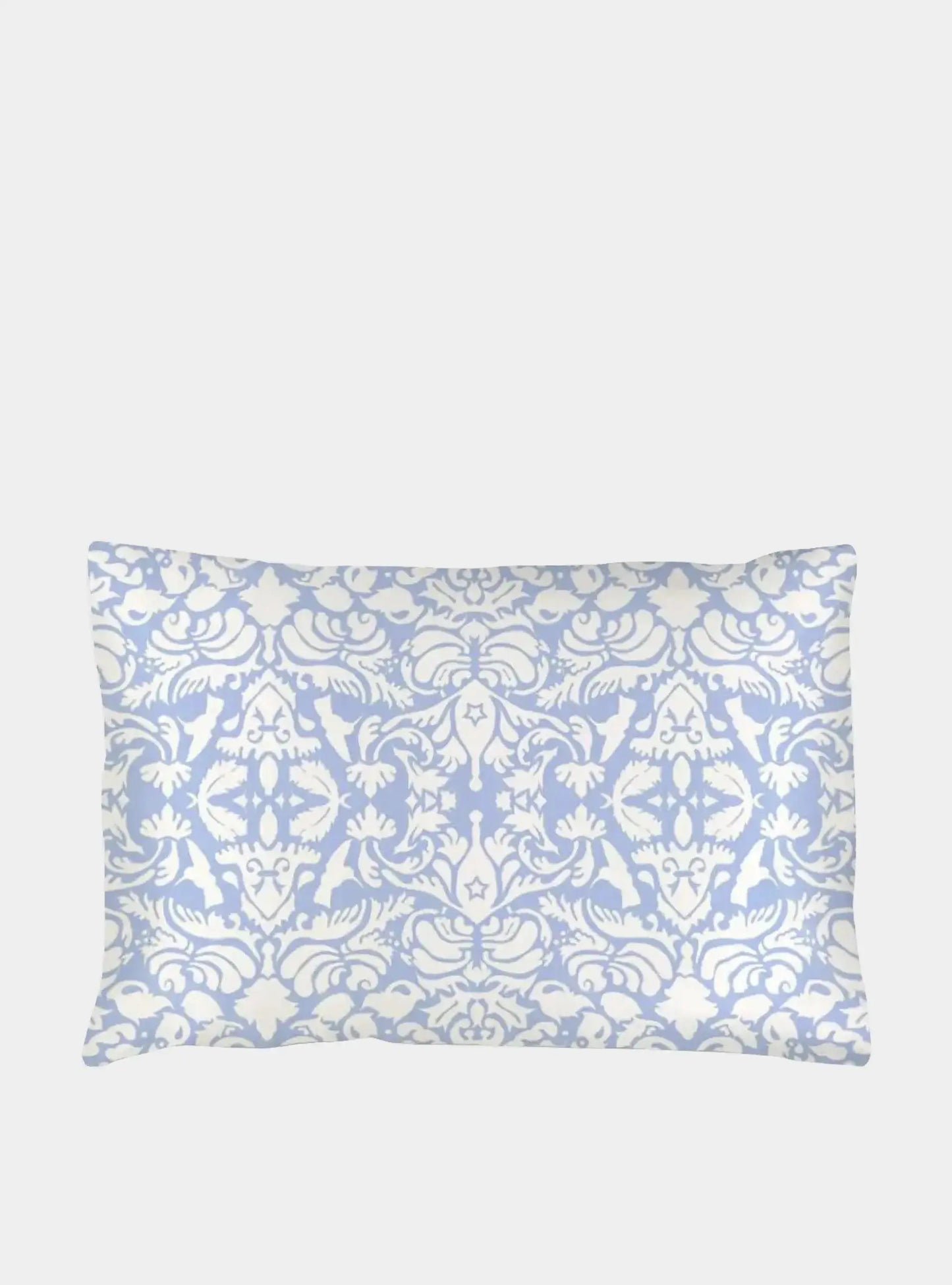 Silk Pillowcase - Pale Blue With White Hummingbird Damask Pattern Long Studio Design