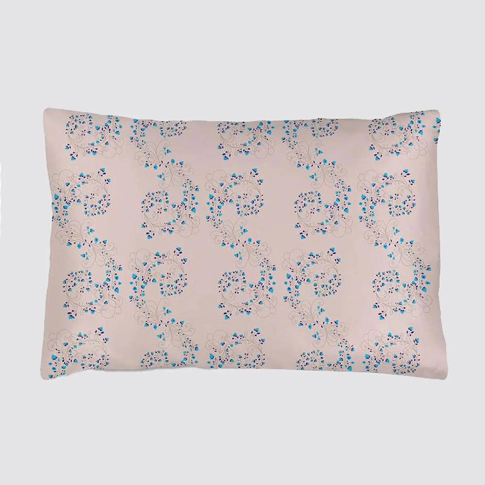 Silk Pillowcase - Pink With Fibonacci Turquoise Flowers Long Studio Design