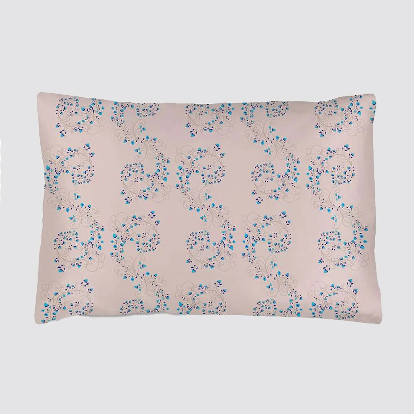 Silk Pillowcase - Pink With Fibonacci Turquoise Flowers Long Studio Design