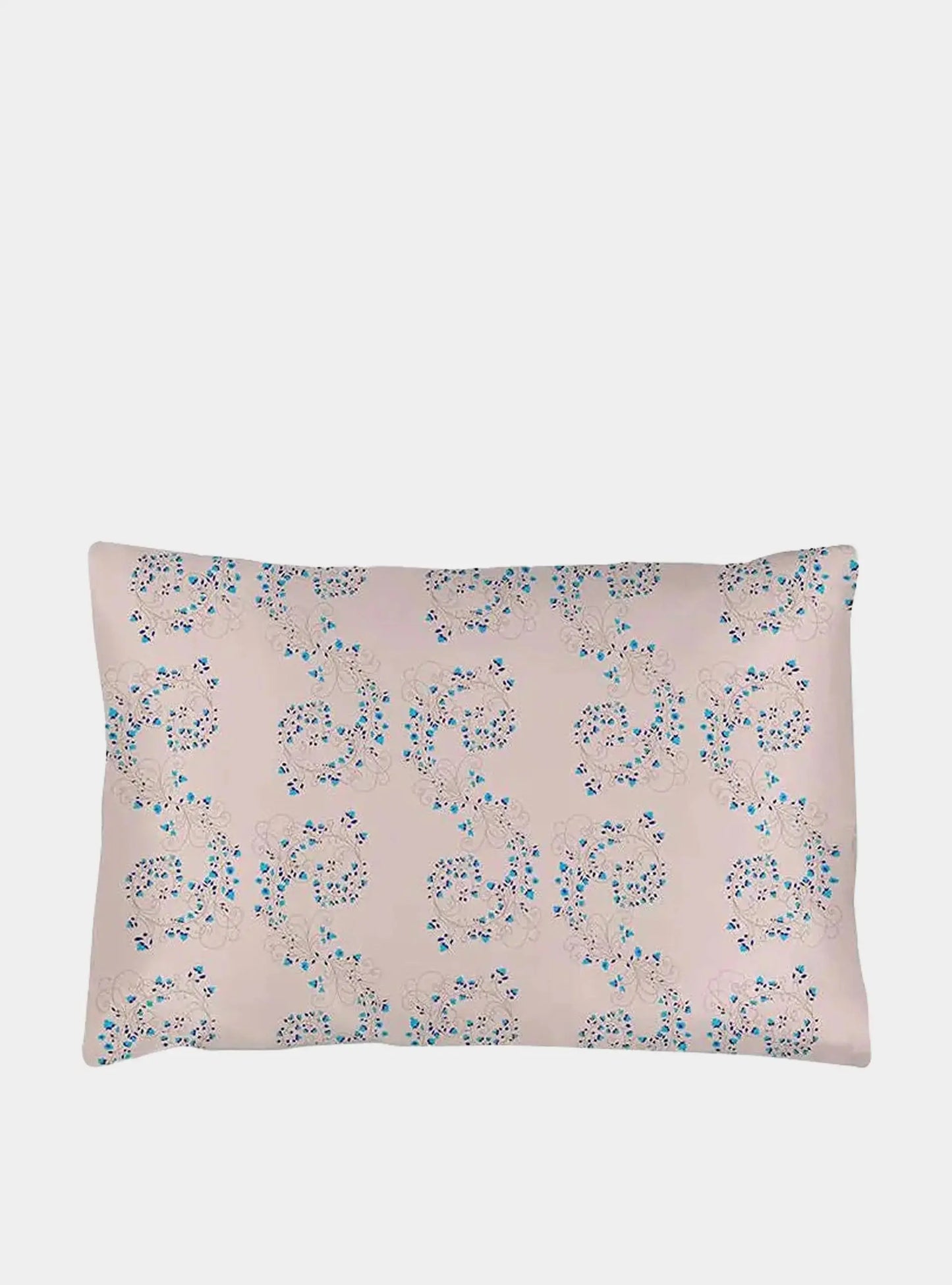 Silk Pillowcase - Pink With Fibonacci Turquoise Flowers Long Studio Design