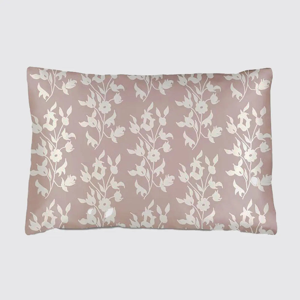 Silk Pillowcase - Pink With White Foliage Long Studio Design