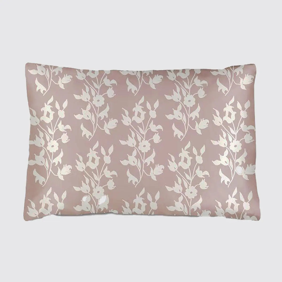 Silk Pillowcase - Pink With White Foliage Long Studio Design