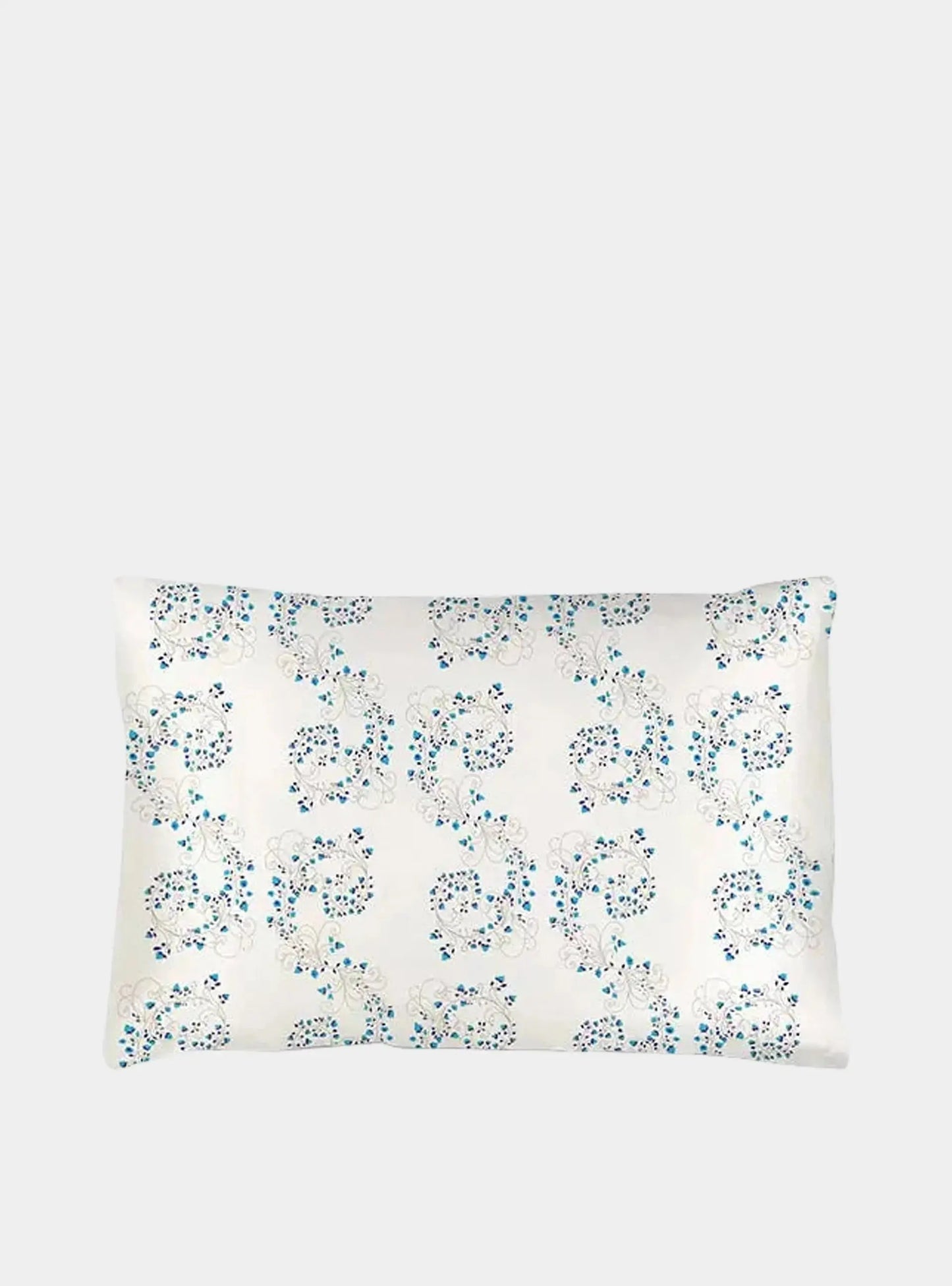 Silk Pillowcase - White With Fibonacci Turquoise Flowers Long Studio Design