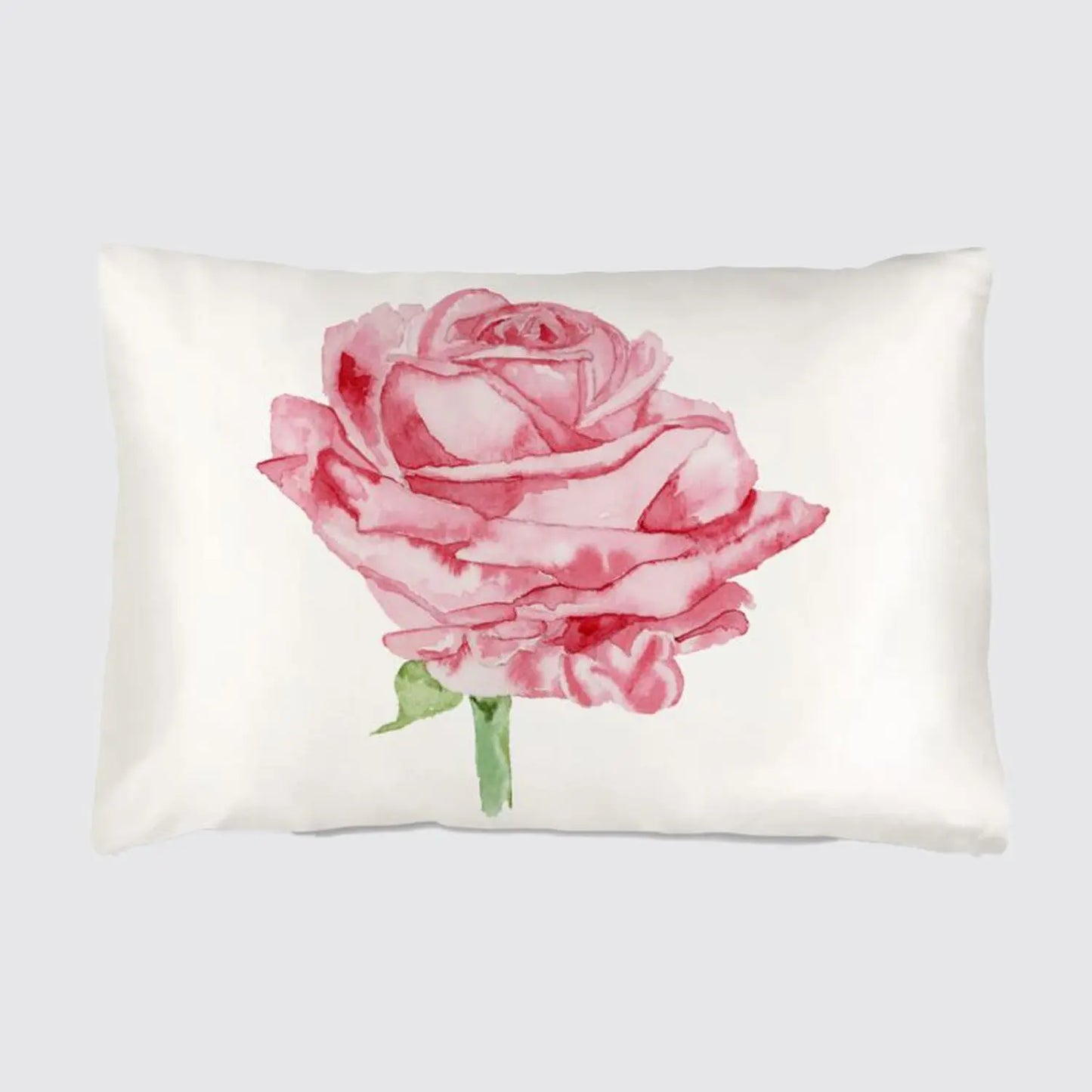 Silk Pillowcase With Red Watercolour Rose Long Studio Design
