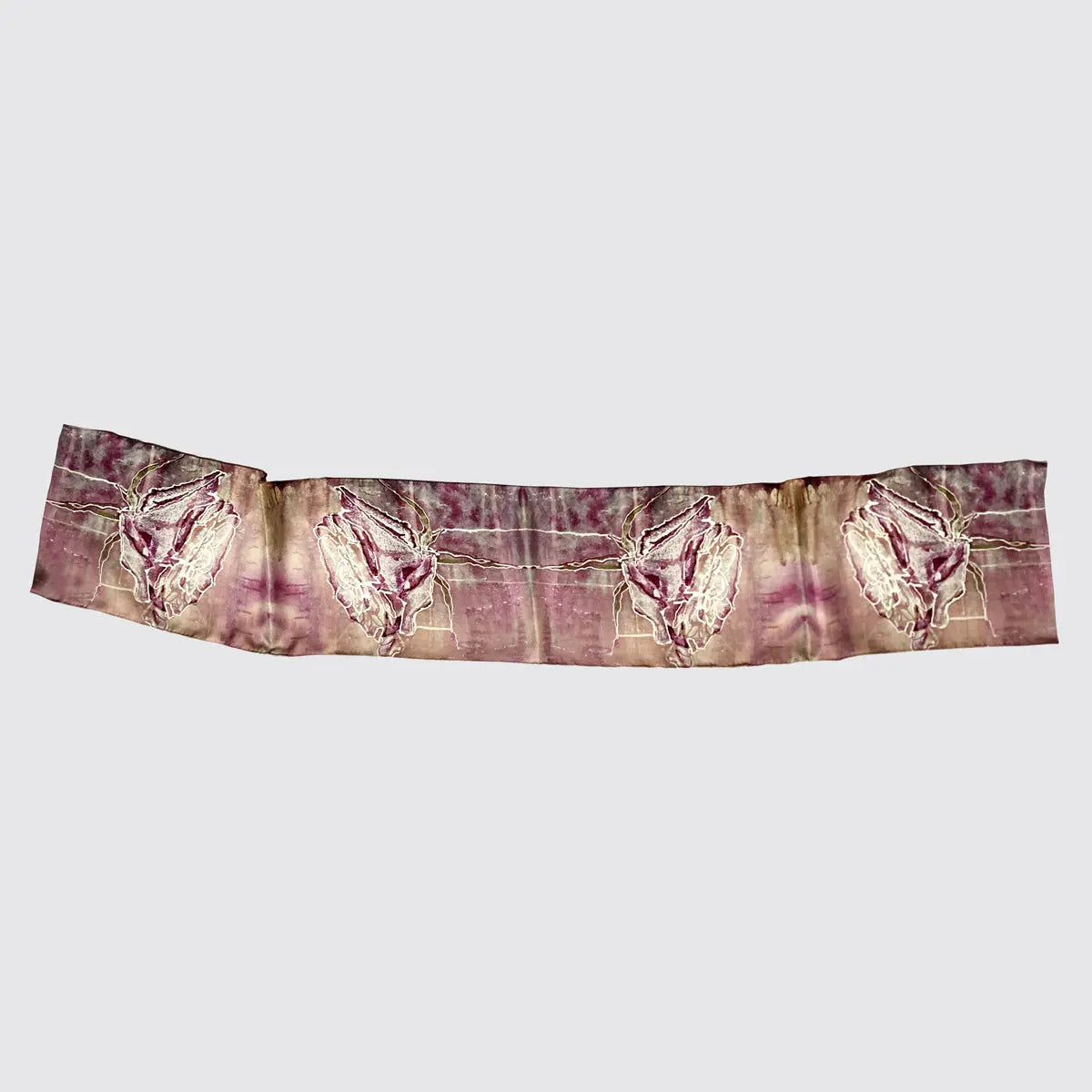 Silk Scarf - Violet Pink With Roses - Handrolled Edges Long Studio Design