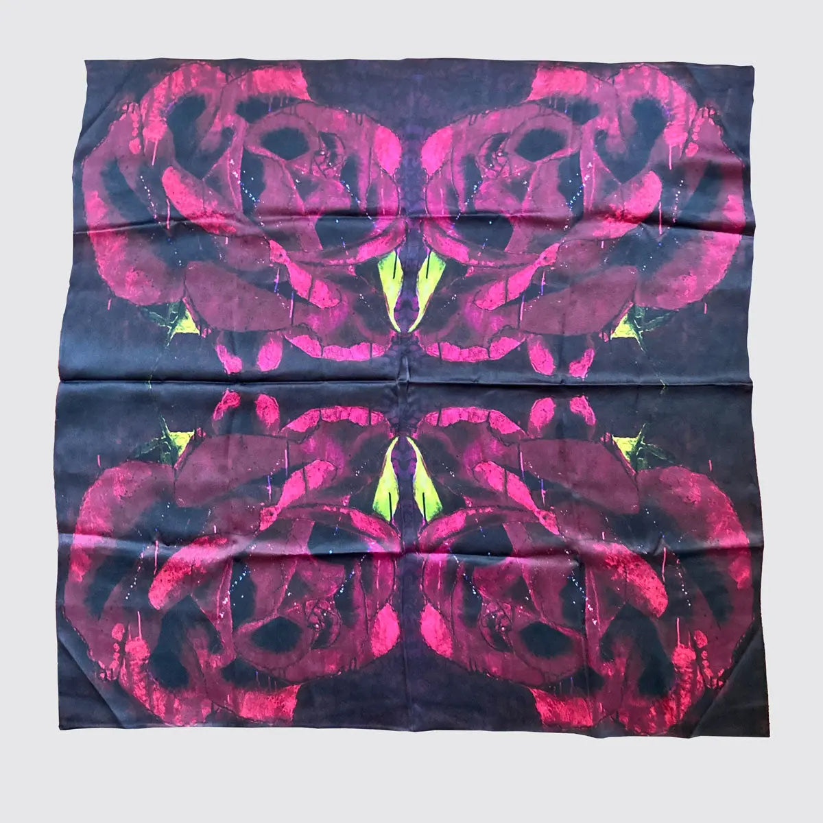 Silk Scarf With Red Roses - Hand Rolled Long Studio Design