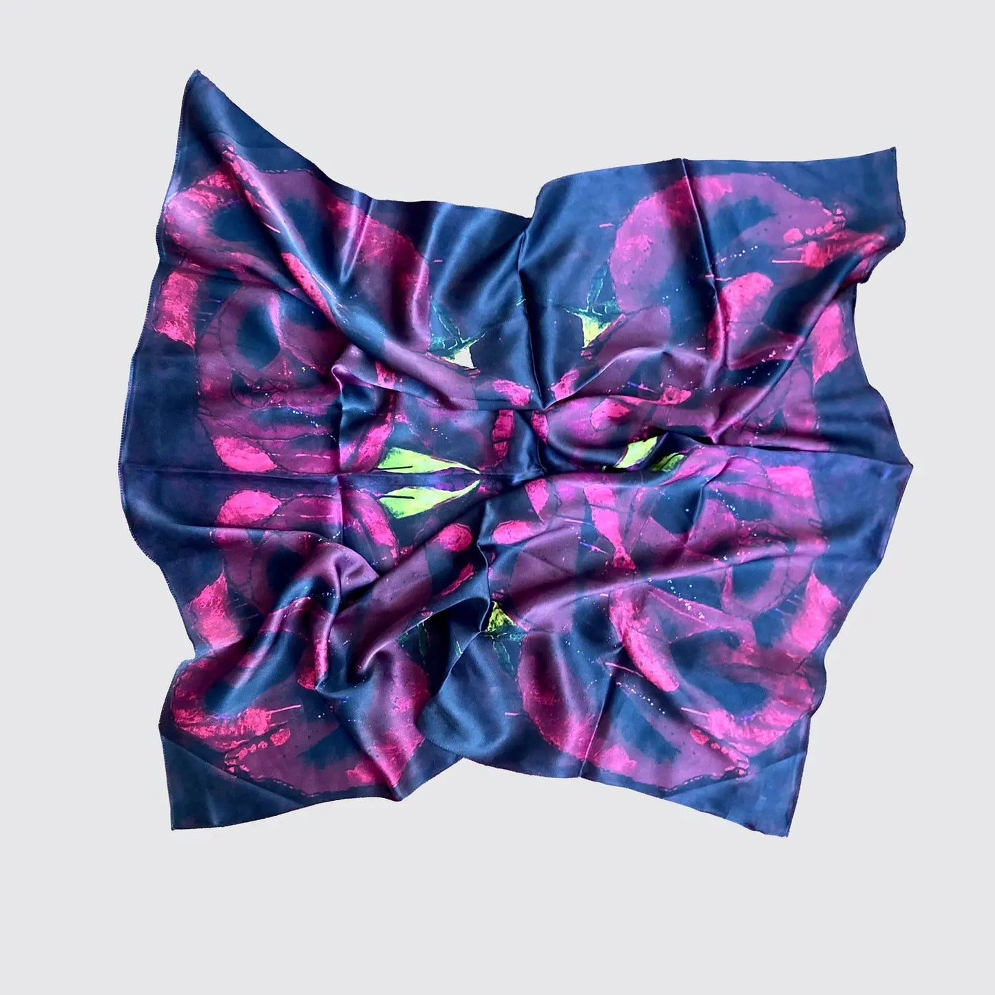 Silk Scarf With Red Roses - Hand Rolled Long Studio Design
