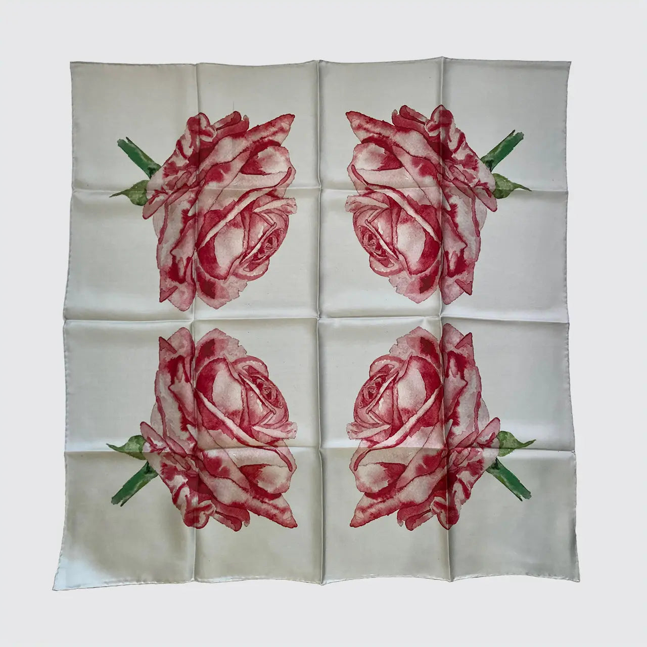 Silk Scarf With Watercolour Roses - Hand-Rolled Hems Long Studio Design