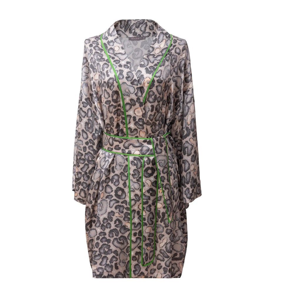Silk Short Kimono Robe Animal Print NOKAYA