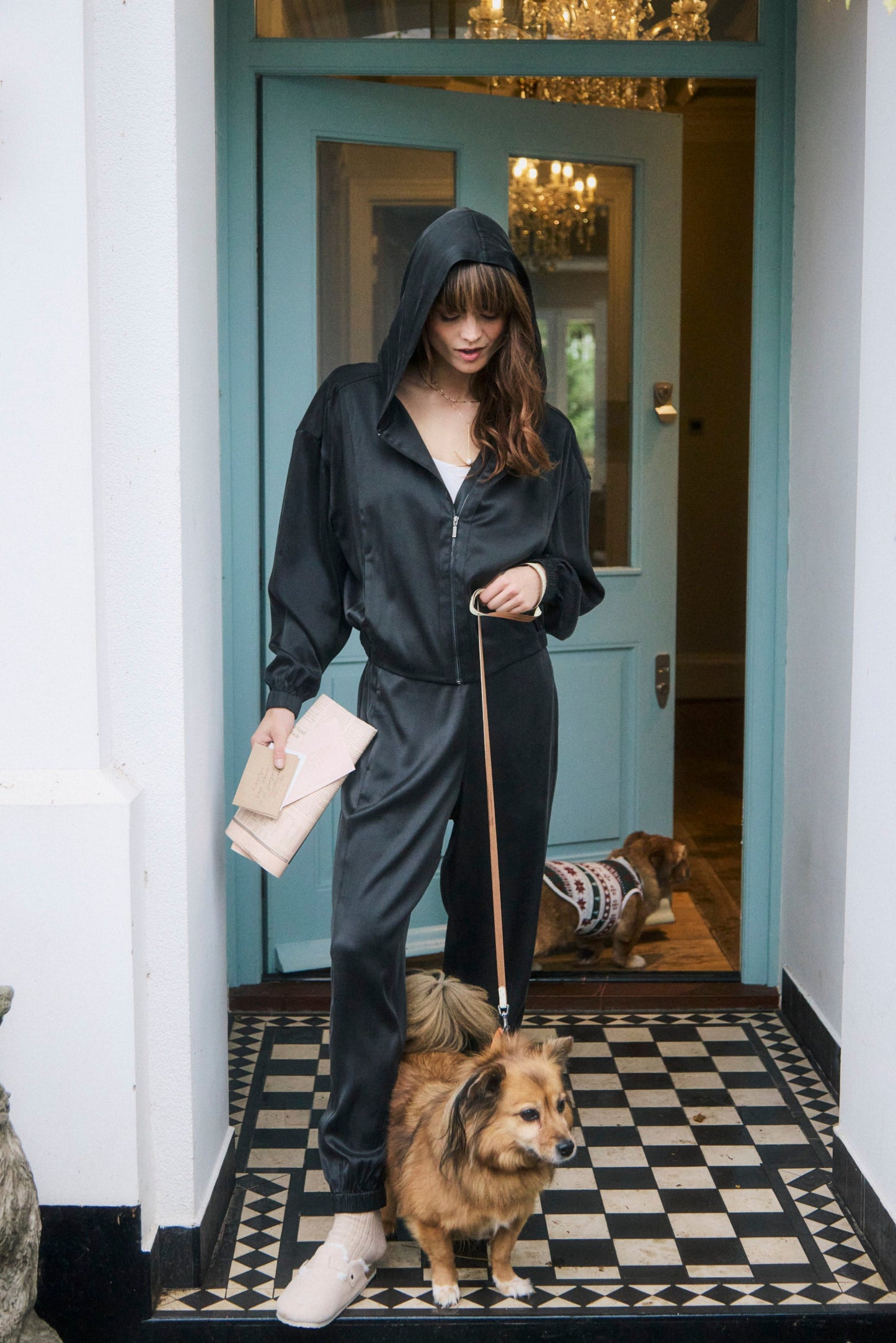 Black Washable Organic Stretch Silk Bomber Jacket MAMU Dream