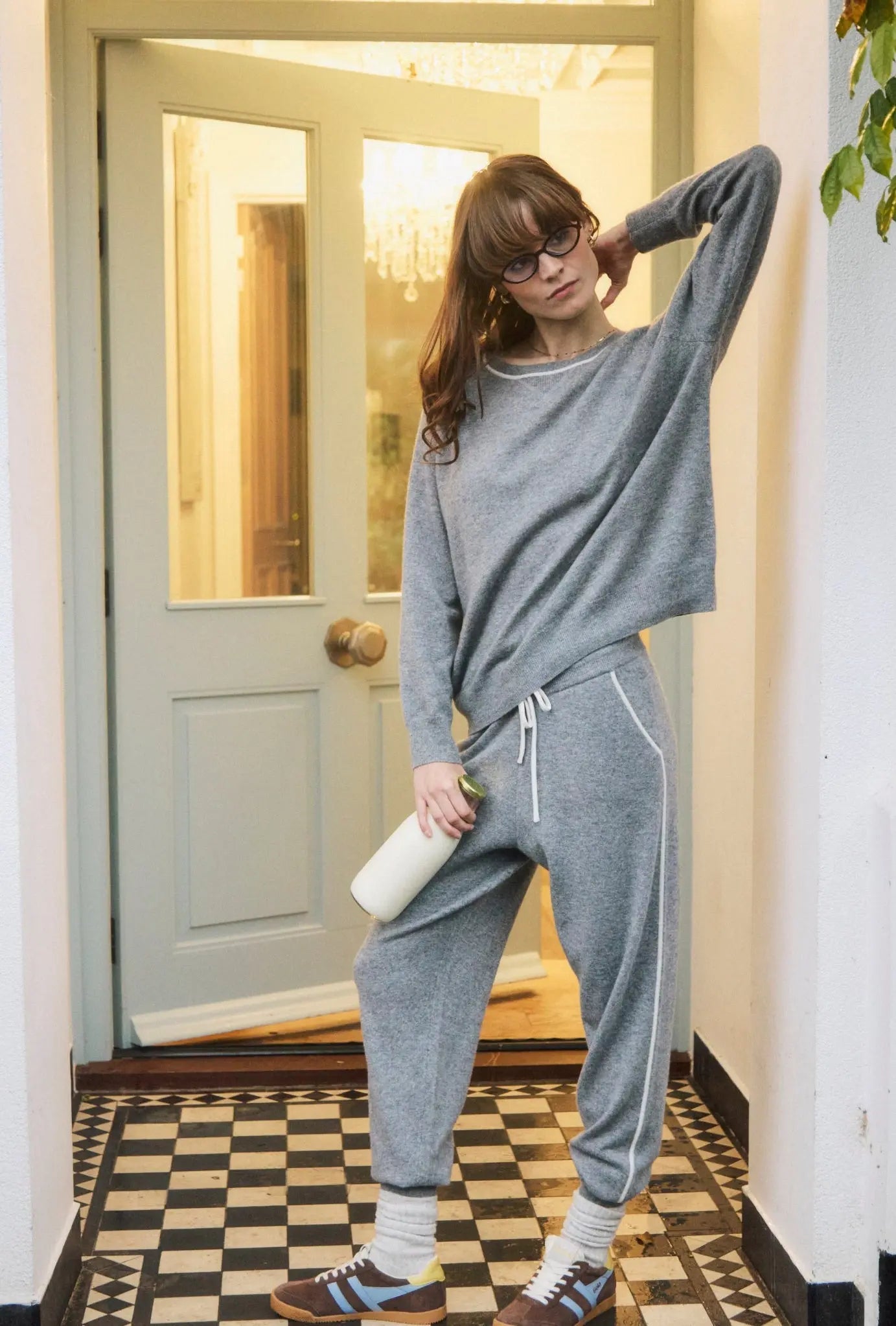 Silver Grey Marl Cashmere and Silk Sweatshirt with Ivory Contrast MAMU Dream