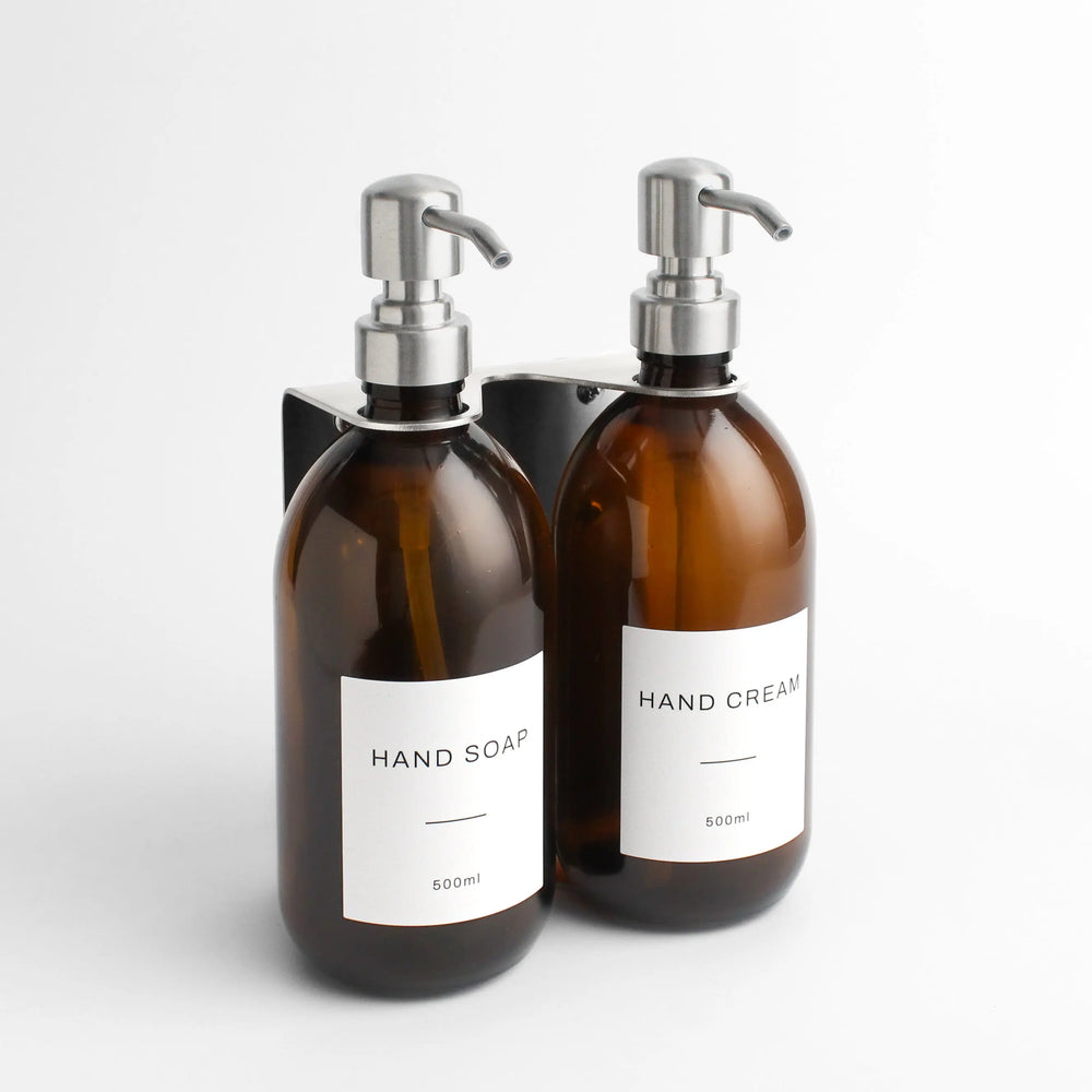 Silver Wall Bracket & Amber Glass Dispenser Set Namie Home