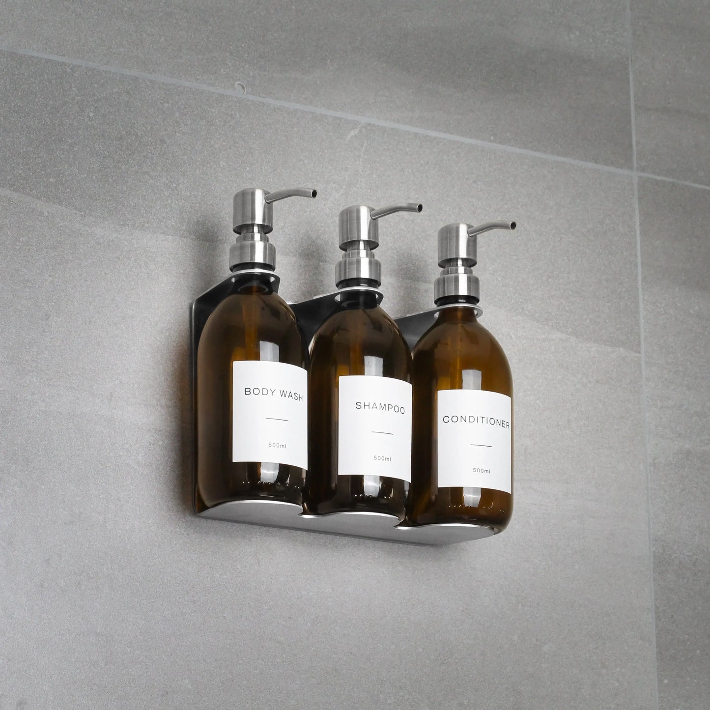 Silver Wall Bracket & Amber Glass Dispenser Set Namie Home