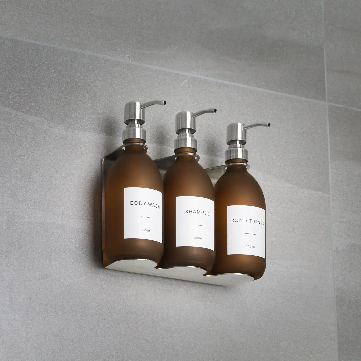 Silver Wall Bracket & Frosted Amber Glass Dispenser Set Namie Home
