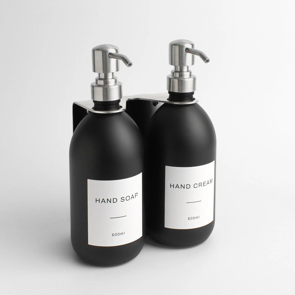 Silver Wall Bracket & Matte Black Dispenser Set Namie Home