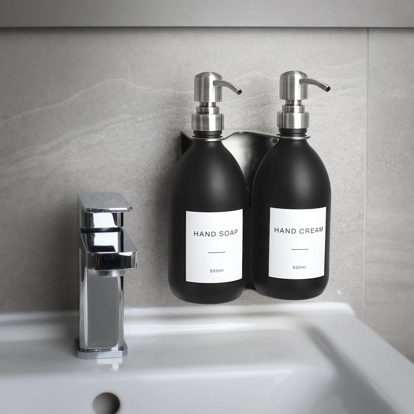 Silver Wall Bracket & Matte Black Dispenser Set Namie Home