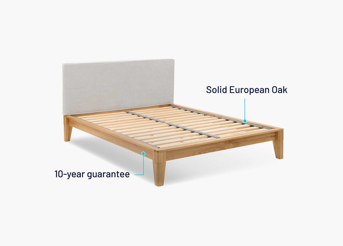 Yasumi Solid Oak Upholstered Bed - Natural / Light Stone - image 4