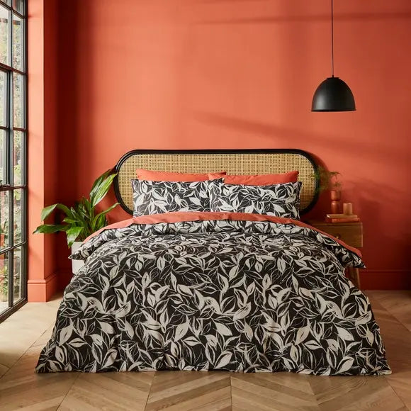 Sketched Leaf 144 Thread Count Reversible Cotton Duvet Cover & Pillowcase Set Dunelm