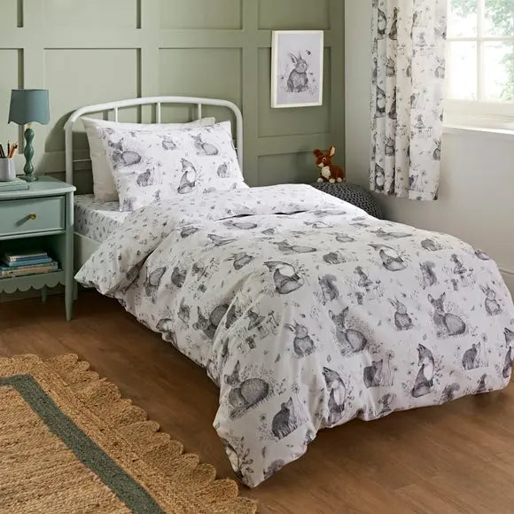 Sketched Woodland 100% Cotton Duvet Cover & Pillowcase Set Dunelm