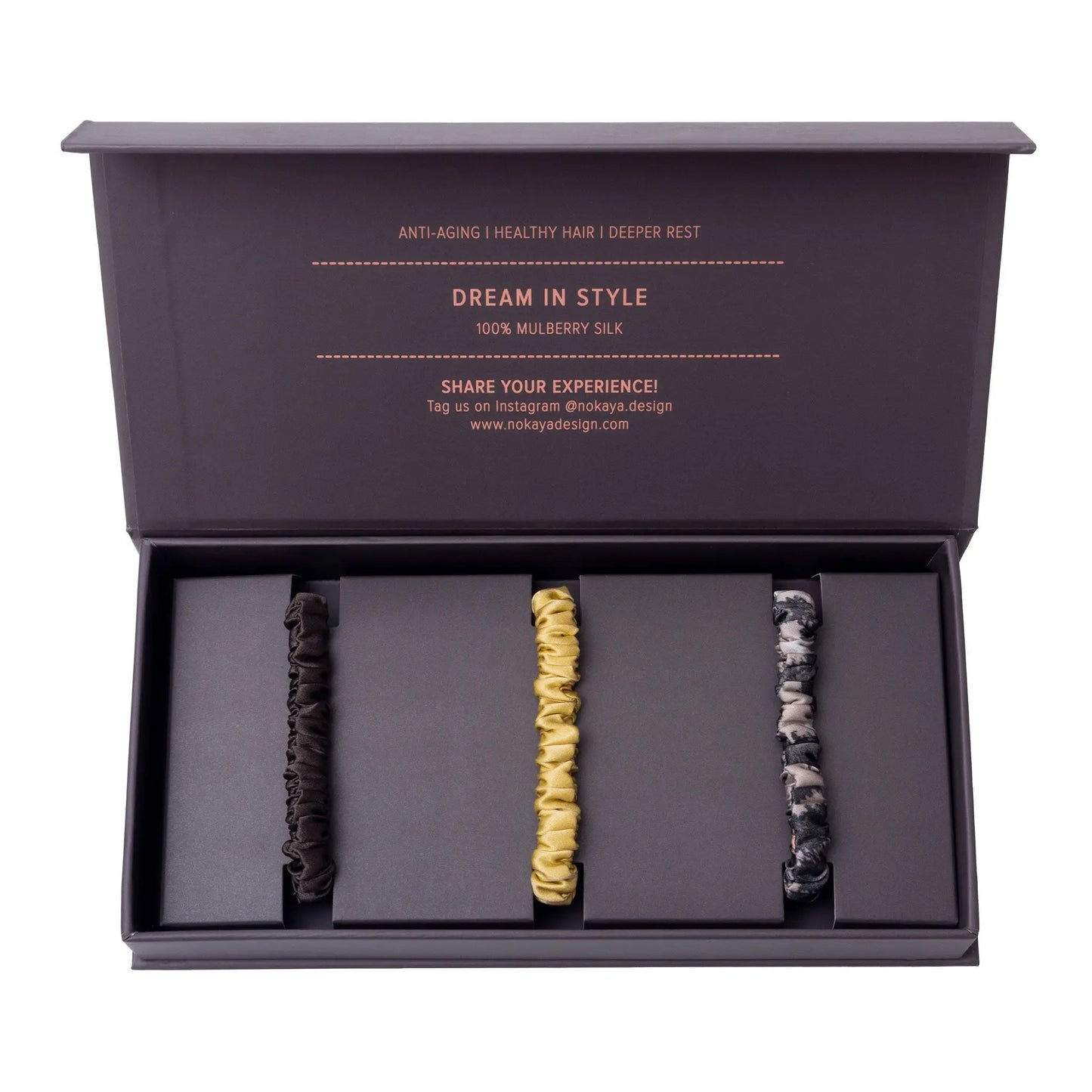 Skinny Silk Scrunchie Set Brown/PannaCotta/Animal NOKAYA