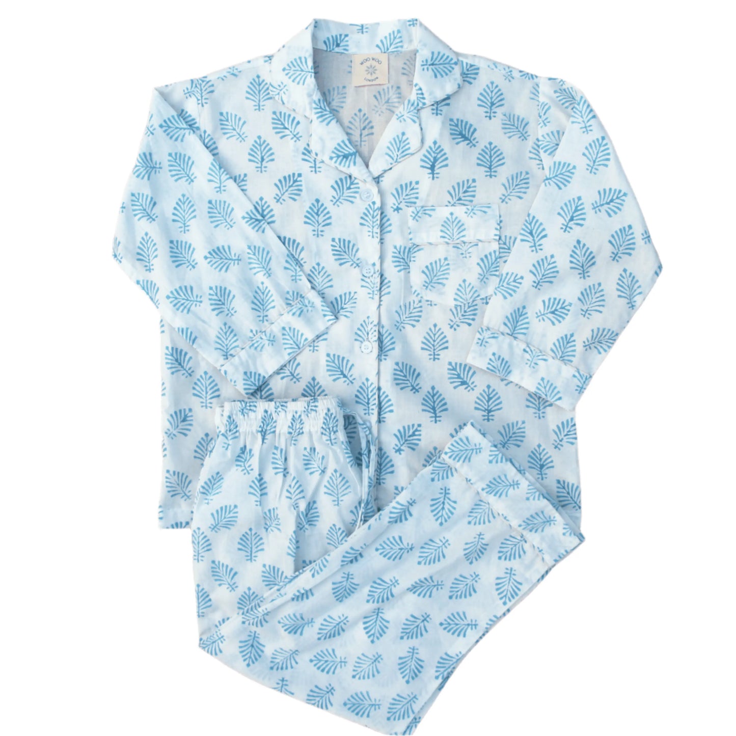 Sky Blue Leaf Children's Pyjamas Woo Woo London