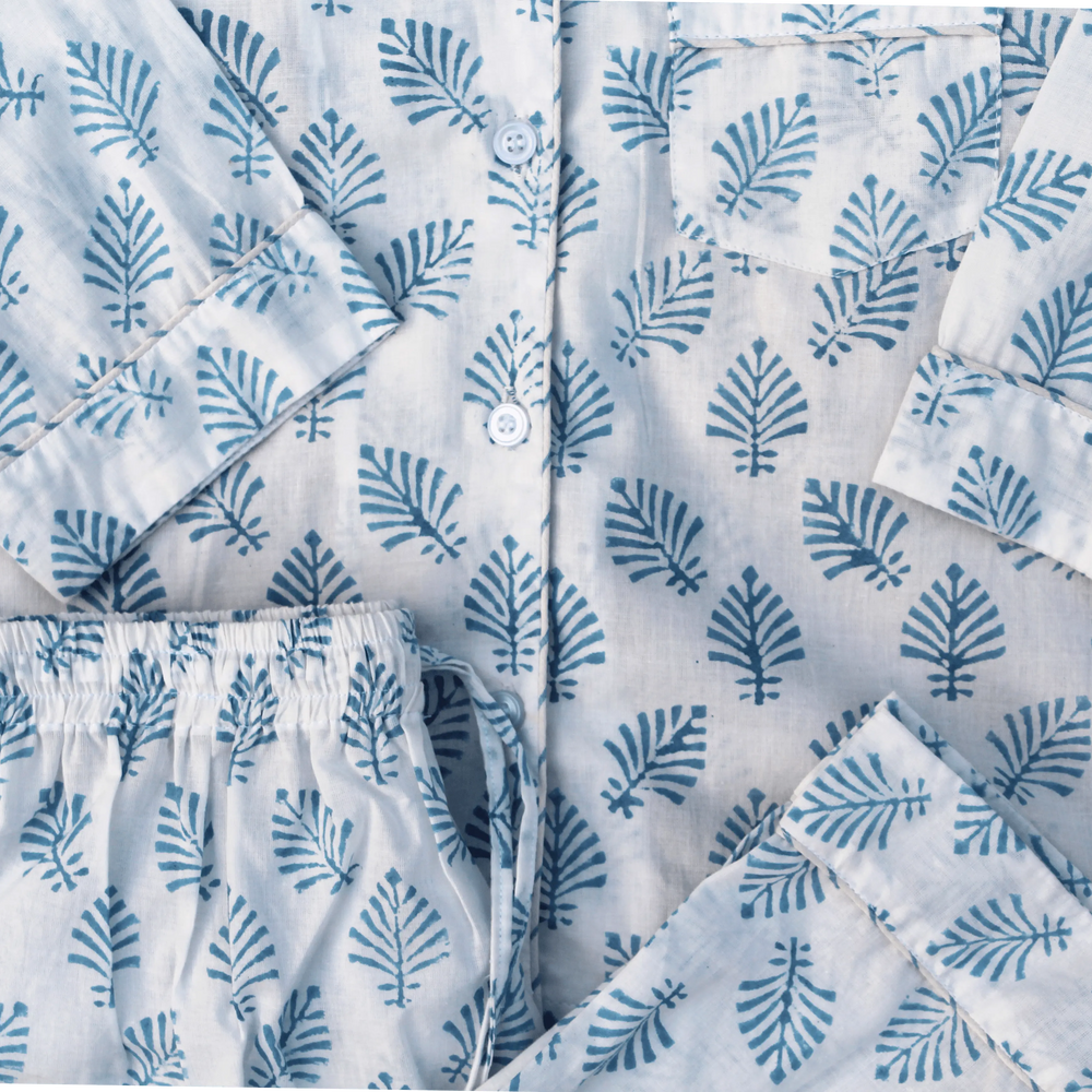 Sky Blue Leaf Children's Pyjamas Woo Woo London