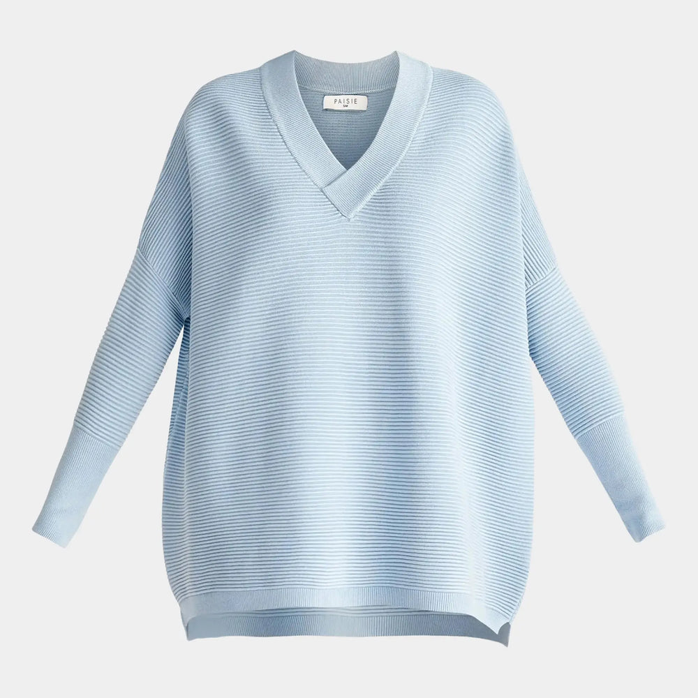 Sky Blue Paisie V-Neck Ribbed Jumper Paisie