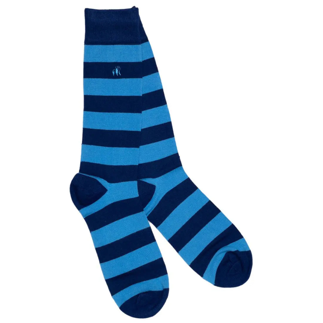 Sky Blue Striped Bamboo Socks (Comfort Cuff) Swole Panda