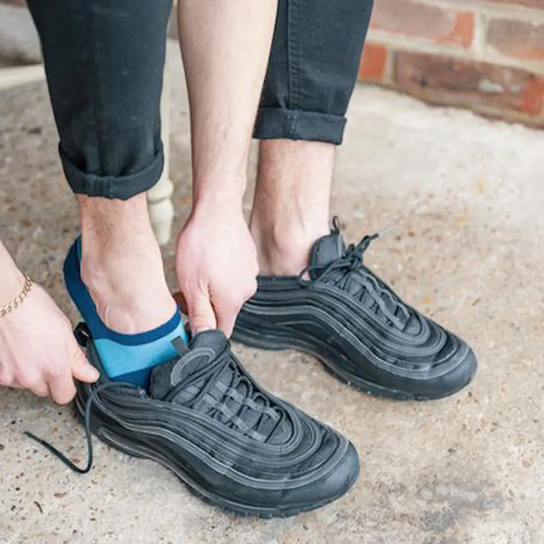 Sky Blue Striped "No-Show" Bamboo Socks Swole Panda