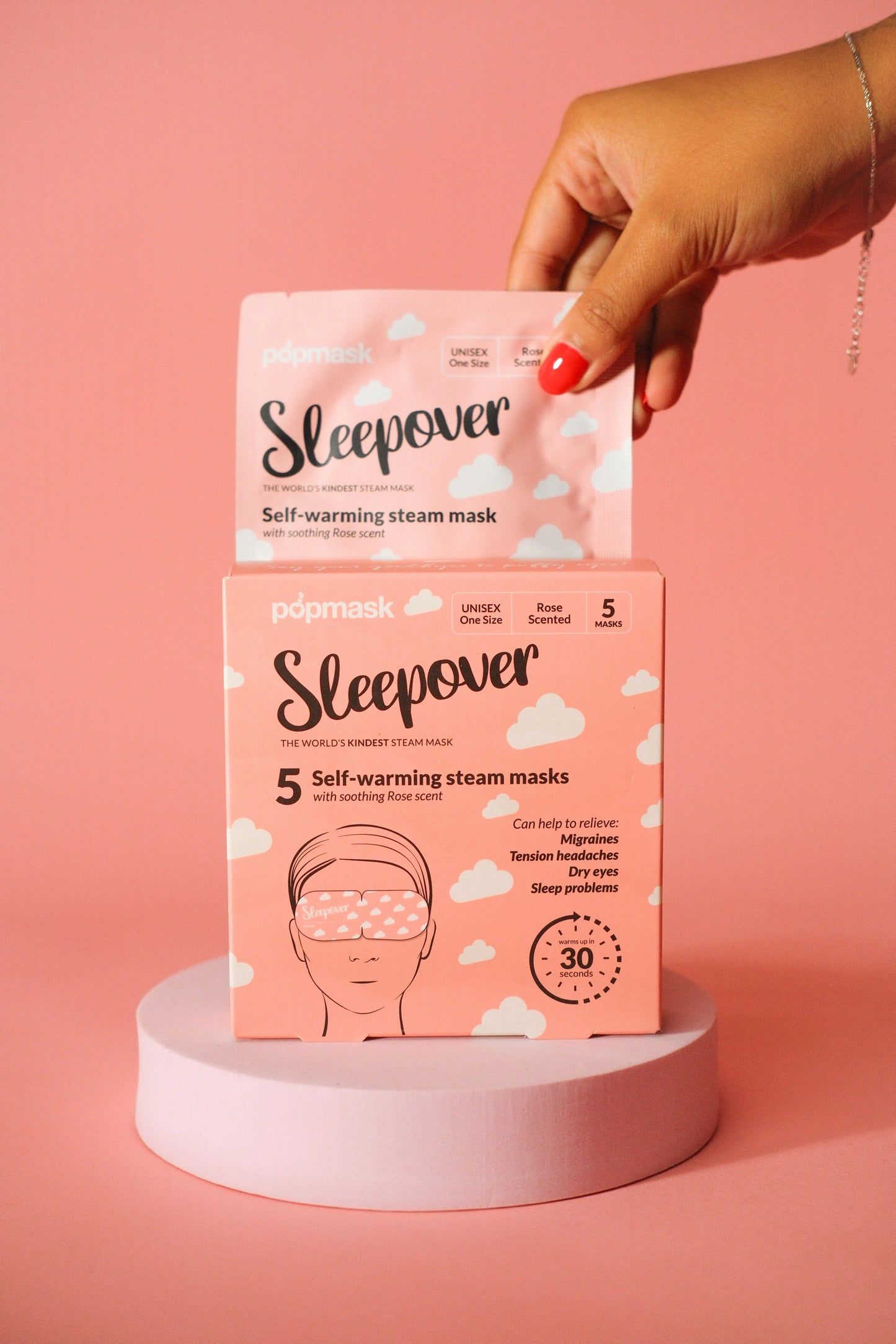 Sleepover Self-Heating Rose Scented Eye Masks - 5 Pack | Gentle Steam Vapor for Relaxation & Sleep Popmask