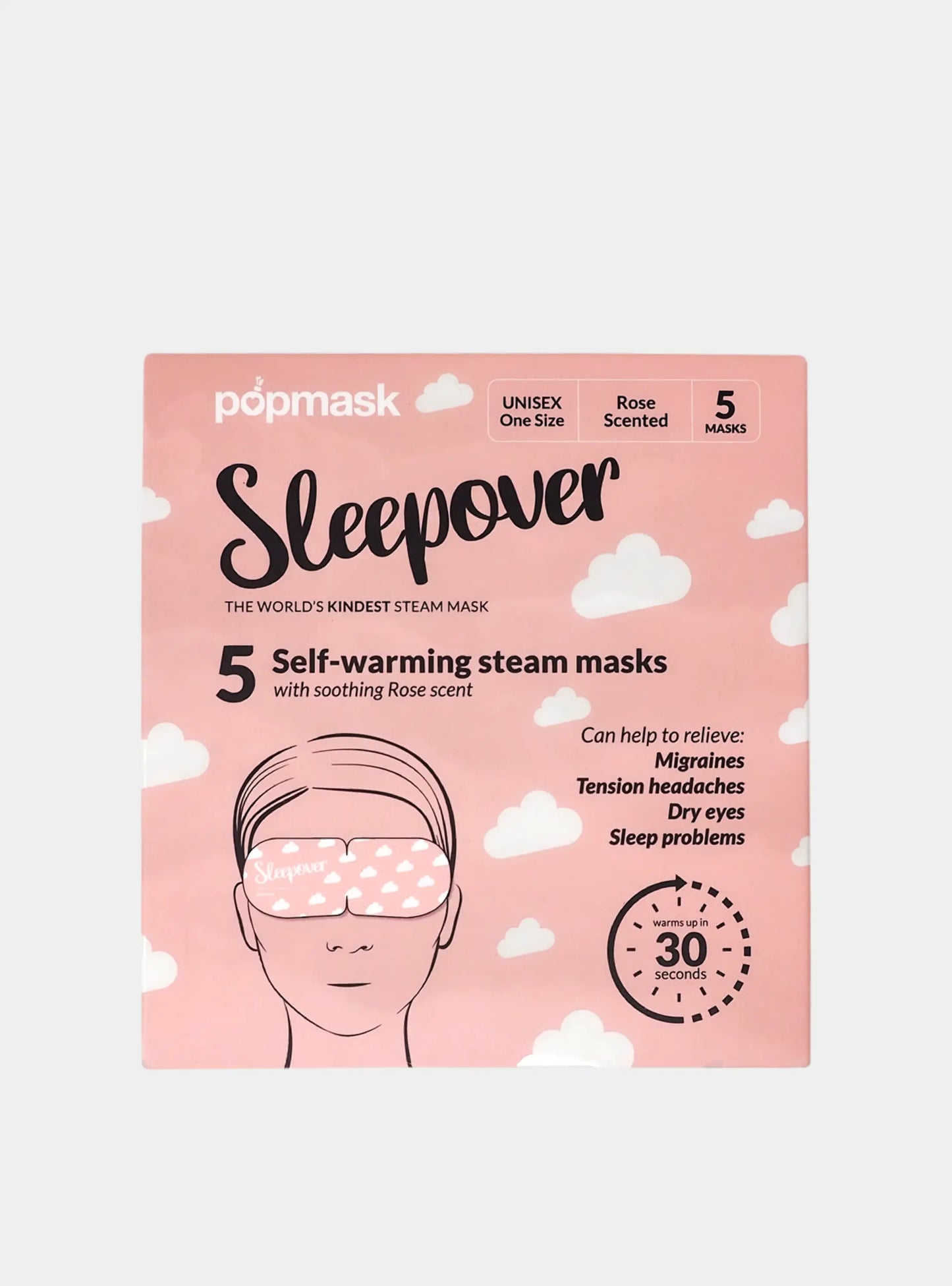 Sleepover Self-Heating Rose Scented Eye Masks - 5 Pack | Gentle Steam Vapor for Relaxation & Sleep Popmask