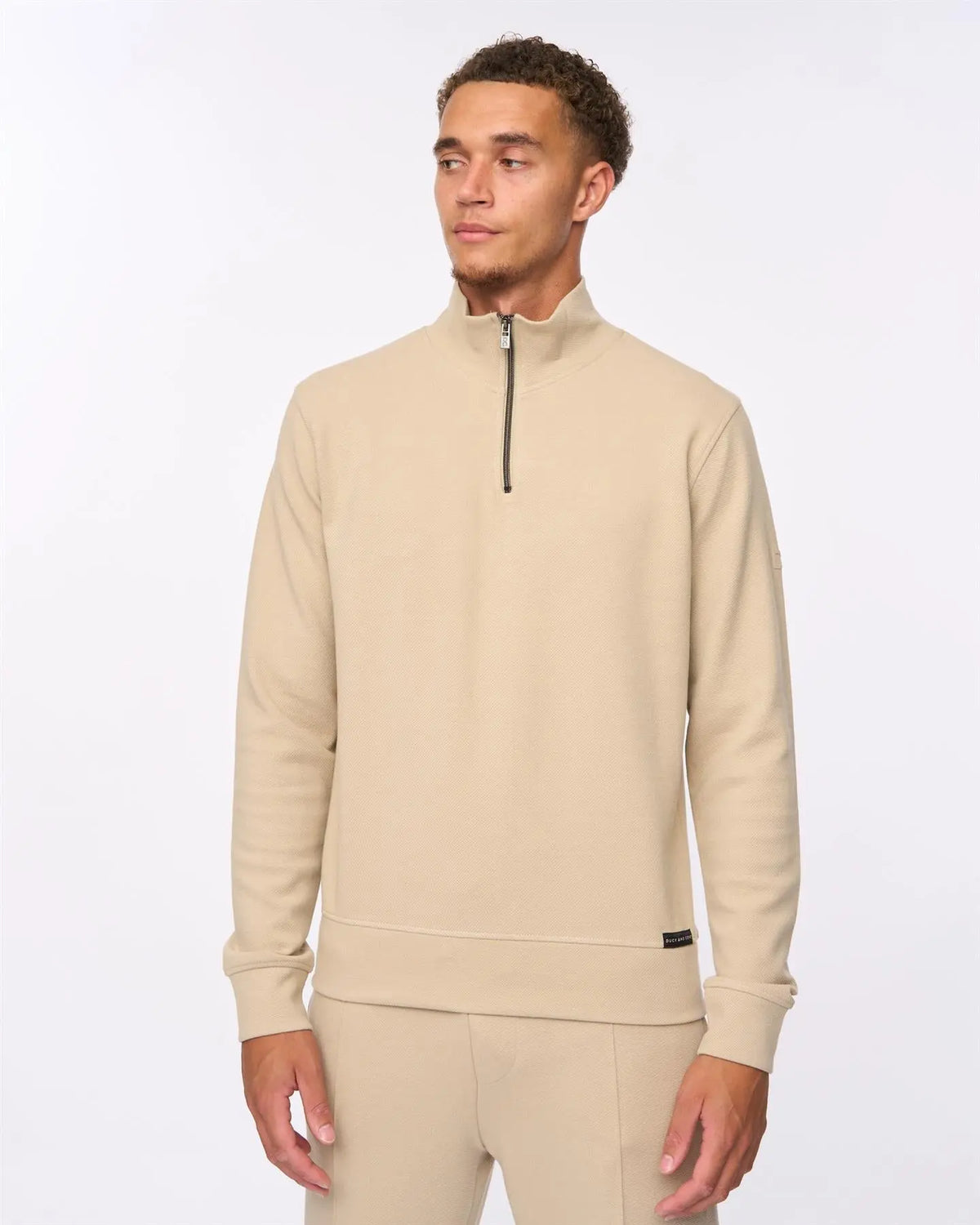 Slellmoore 1/4 Zip Hoodie Stone Duck and Cover