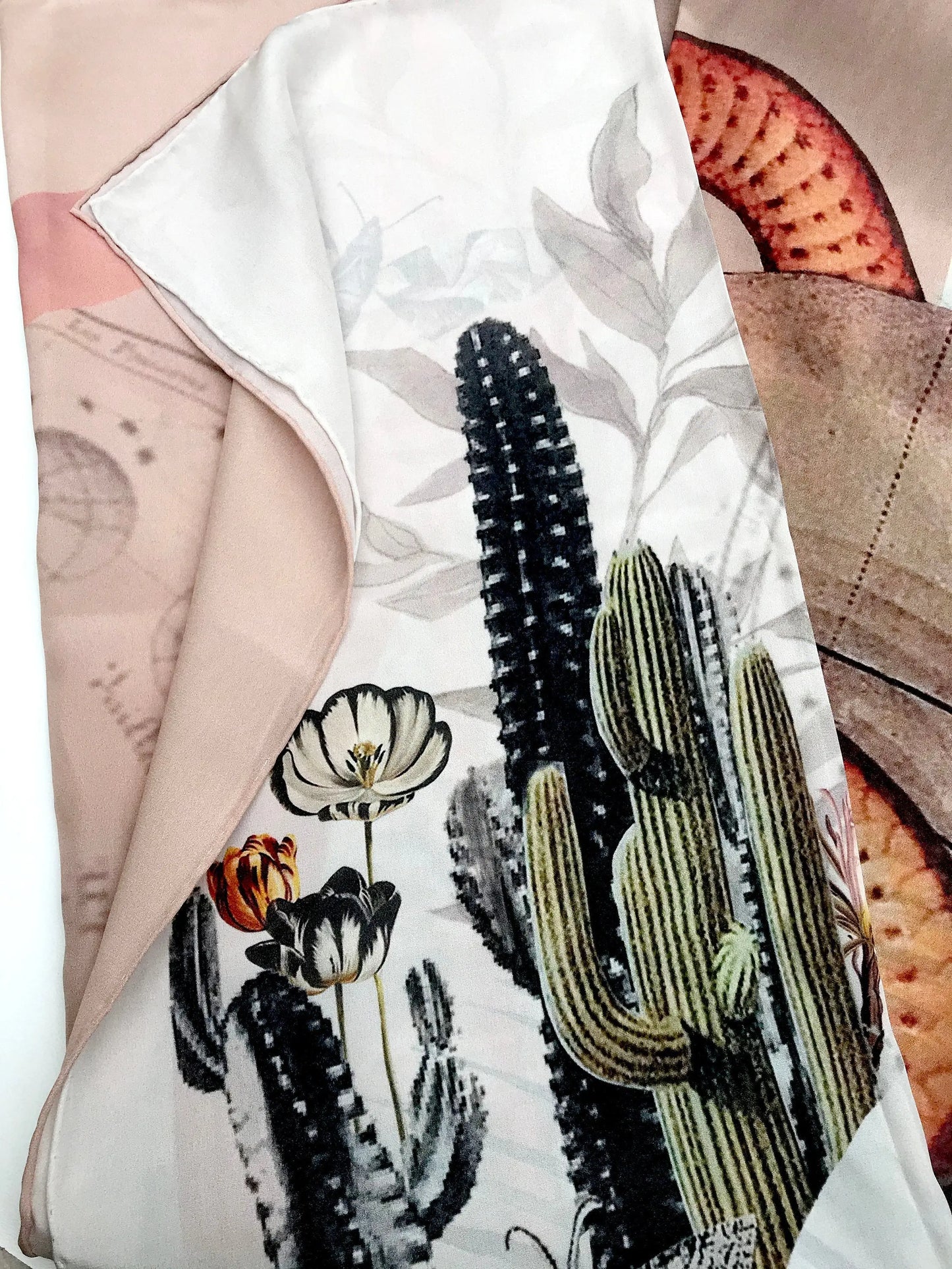 Snake Square Silk scarf 'Nevada' Silk is a Hand-painted in neutral tones with coiled serpent Alice Acreman Silks