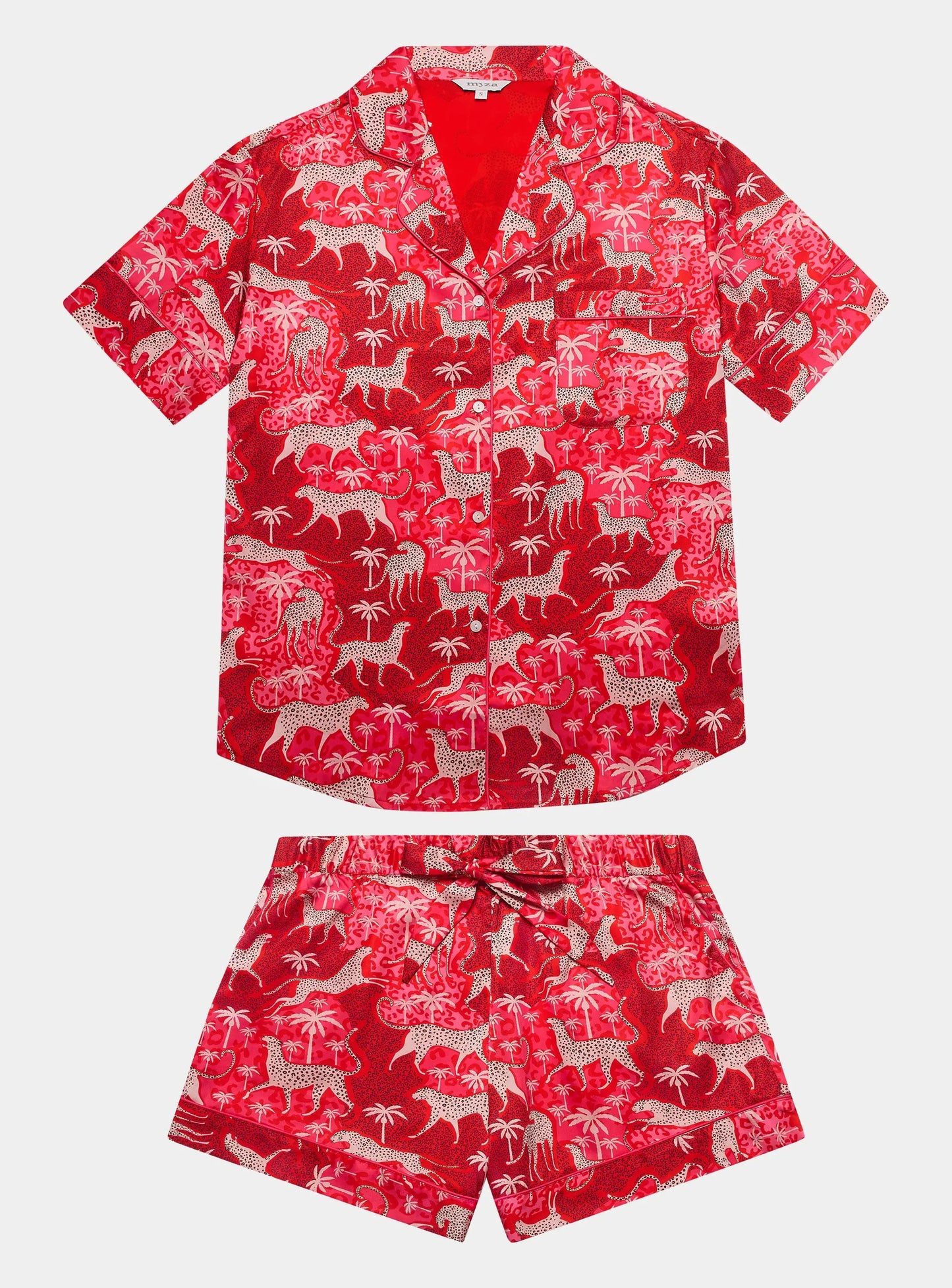 Snow Leopard on Red Women's Satin Pyjama Short Set Myza