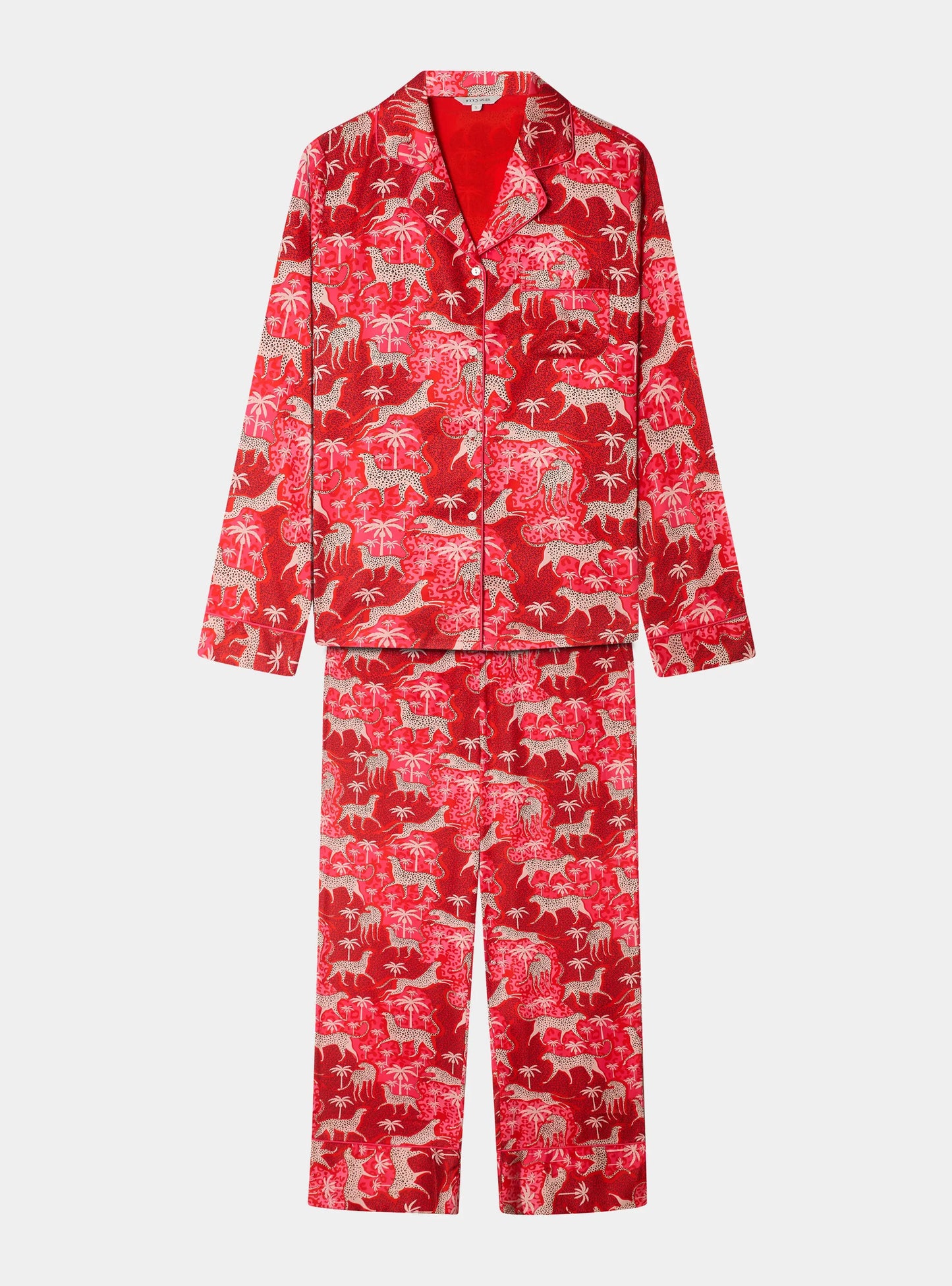 Snow Leopard on Red Women's Satin Pyjama Trouser Set Myza
