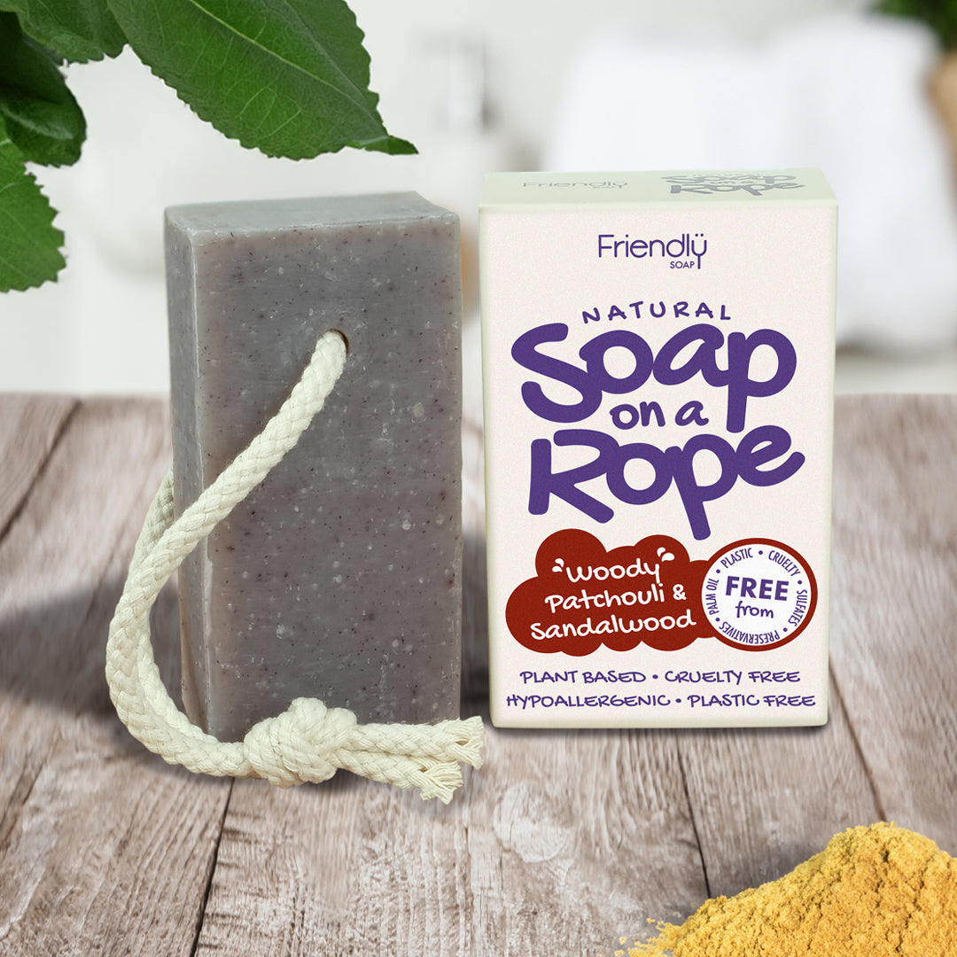 Natural Soap On A Rope - 'Woody' Patchouli & Sandalwood 125g Friendly Soap