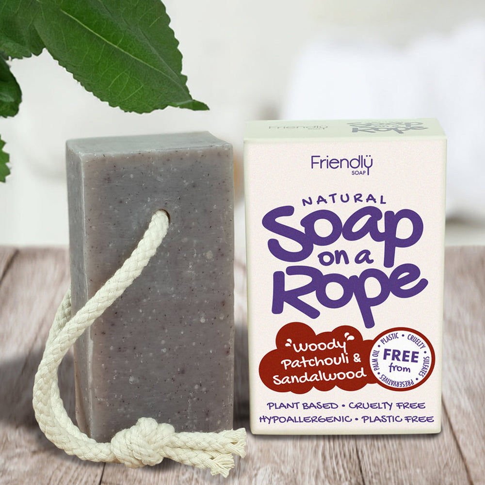Natural Soap On A Rope - 'Woody' Patchouli & Sandalwood 125g Friendly Soap