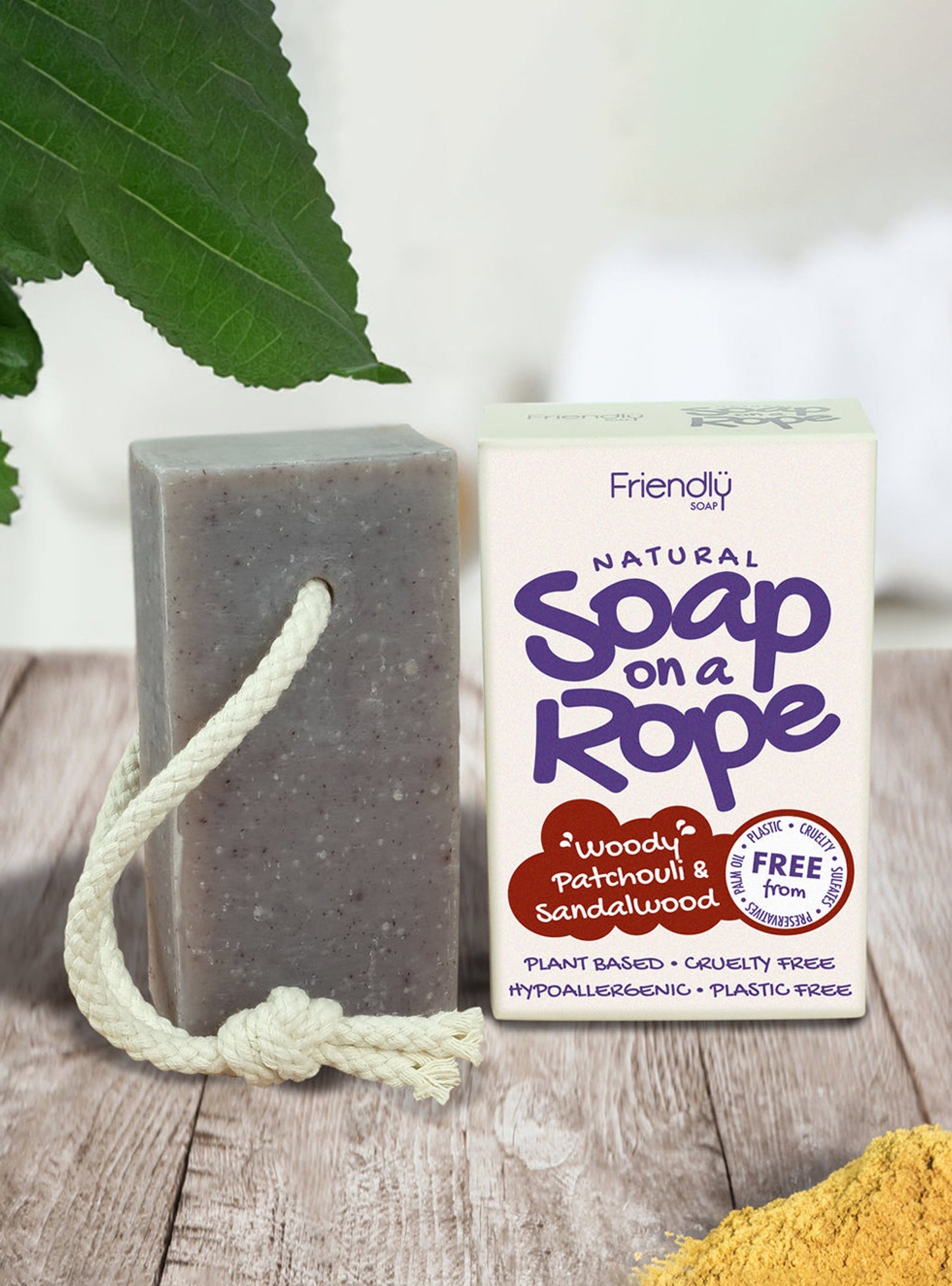 Natural Soap On A Rope - 'Woody' Patchouli & Sandalwood 125g Friendly Soap