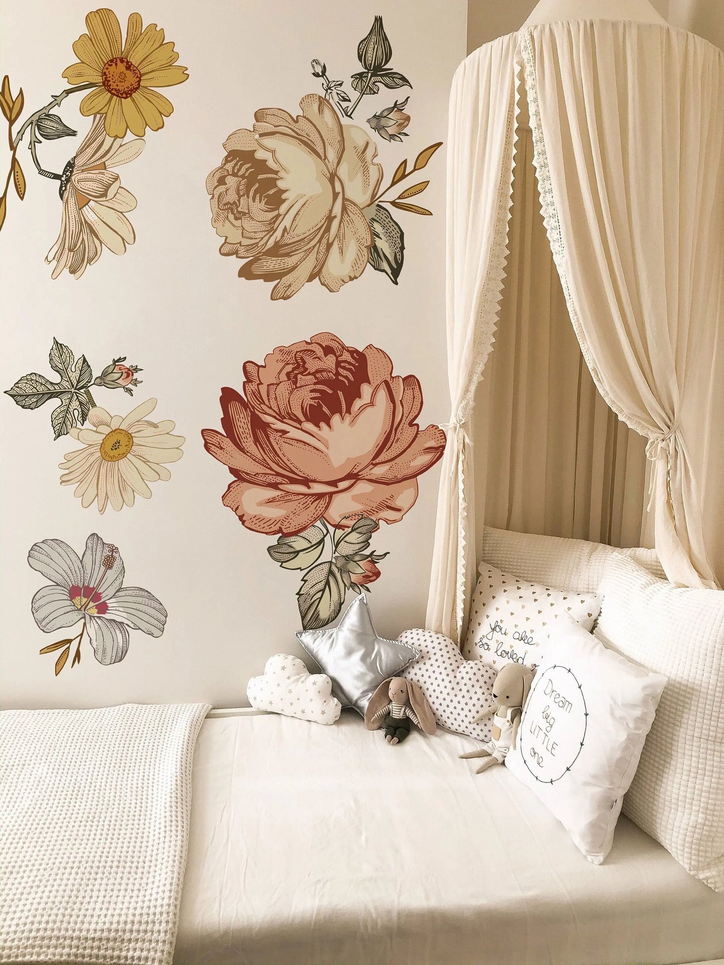 Soft Nursery Floral Wall Decal Wall Sticker for Kids Vintage Peony Flower ClickWalls