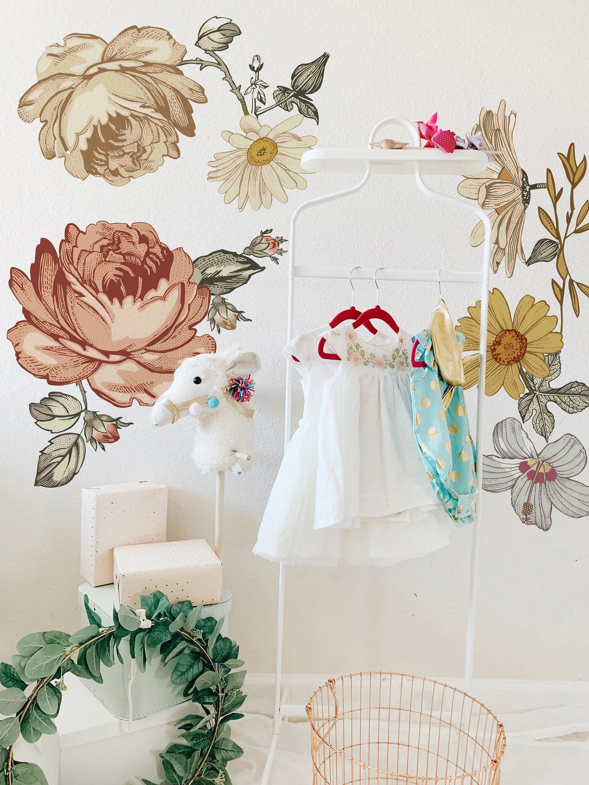 Soft Nursery Floral Wall Decal Wall Sticker for Kids Vintage Peony Flower ClickWalls